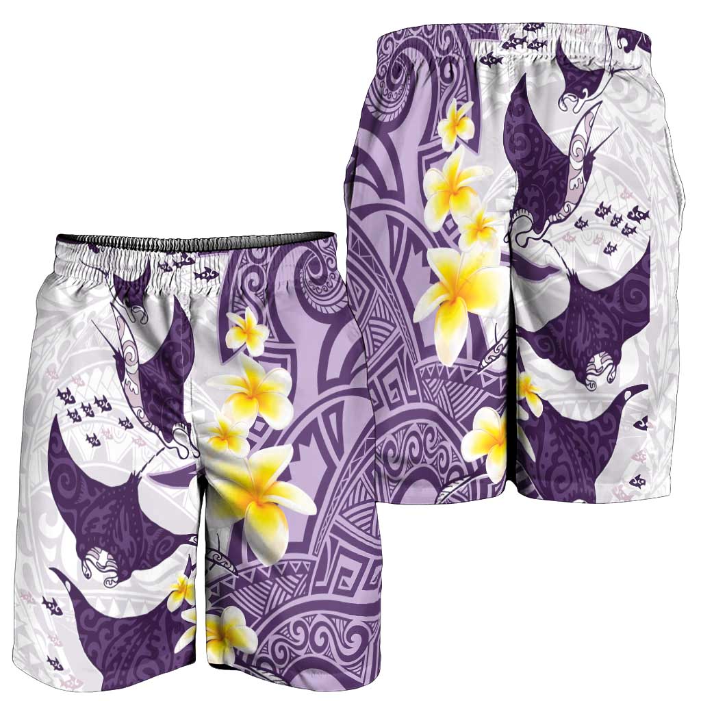 Maori Manta Ray Plumeria Deep Purple Shorts for Men - Polynesian Pride