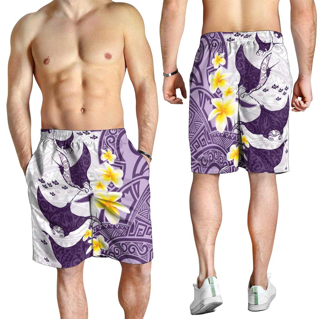 Maori Manta Ray Plumeria Deep Purple Shorts for Men - Polynesian Pride