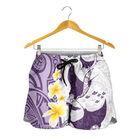 Maori Manta Ray Plumeria Deep Purple Shorts for Women - Polynesian Pride