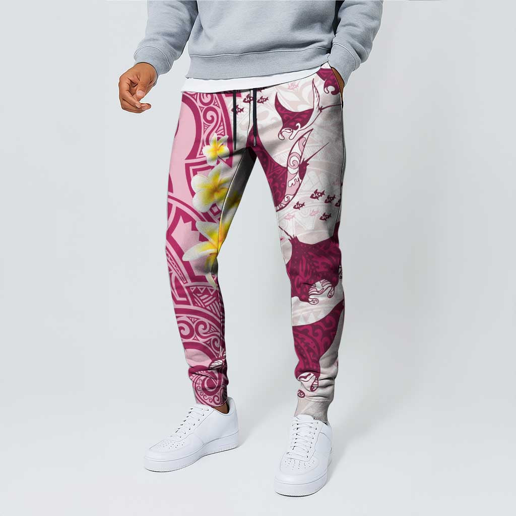 Maori Manta Ray Plumeria Royal Pink Jogger Pants - Polynesian Pride