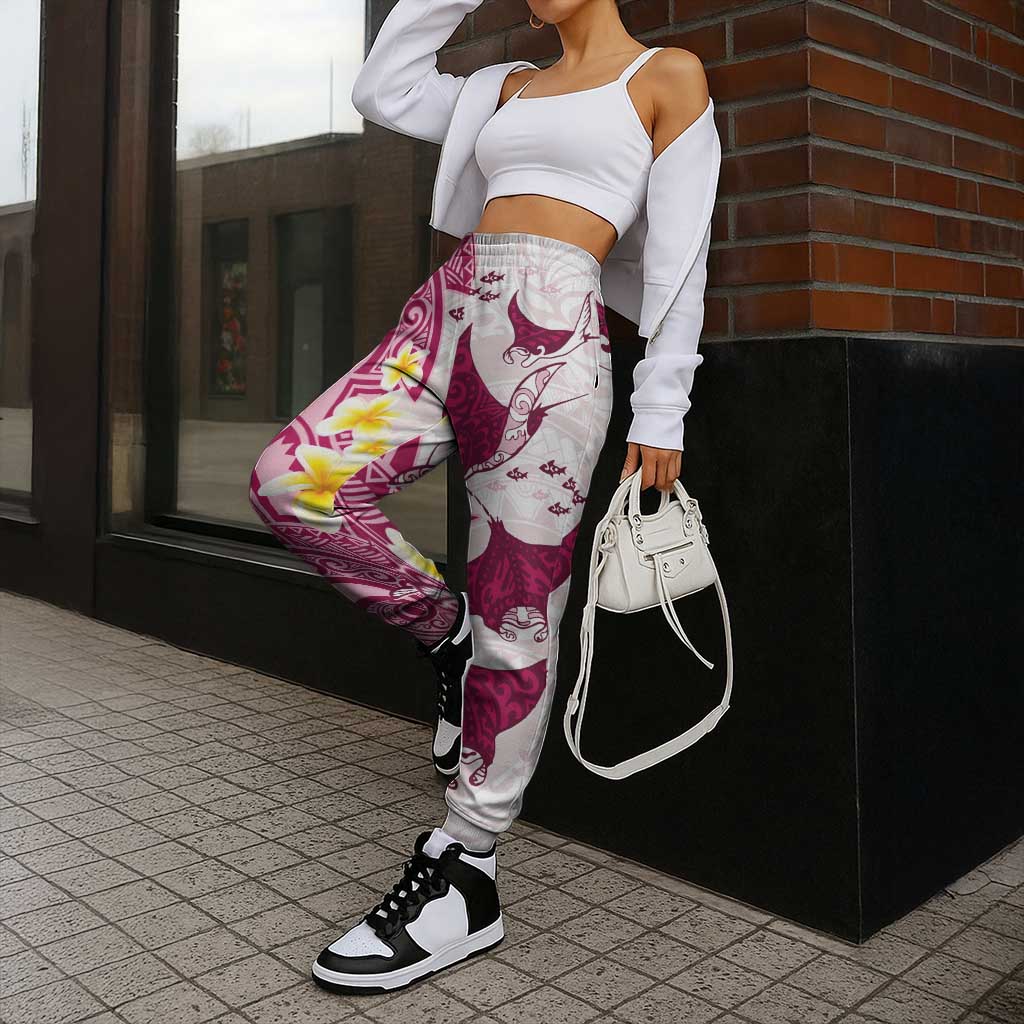 Maori Manta Ray Plumeria Royal Pink Jogger Pants - Polynesian Pride