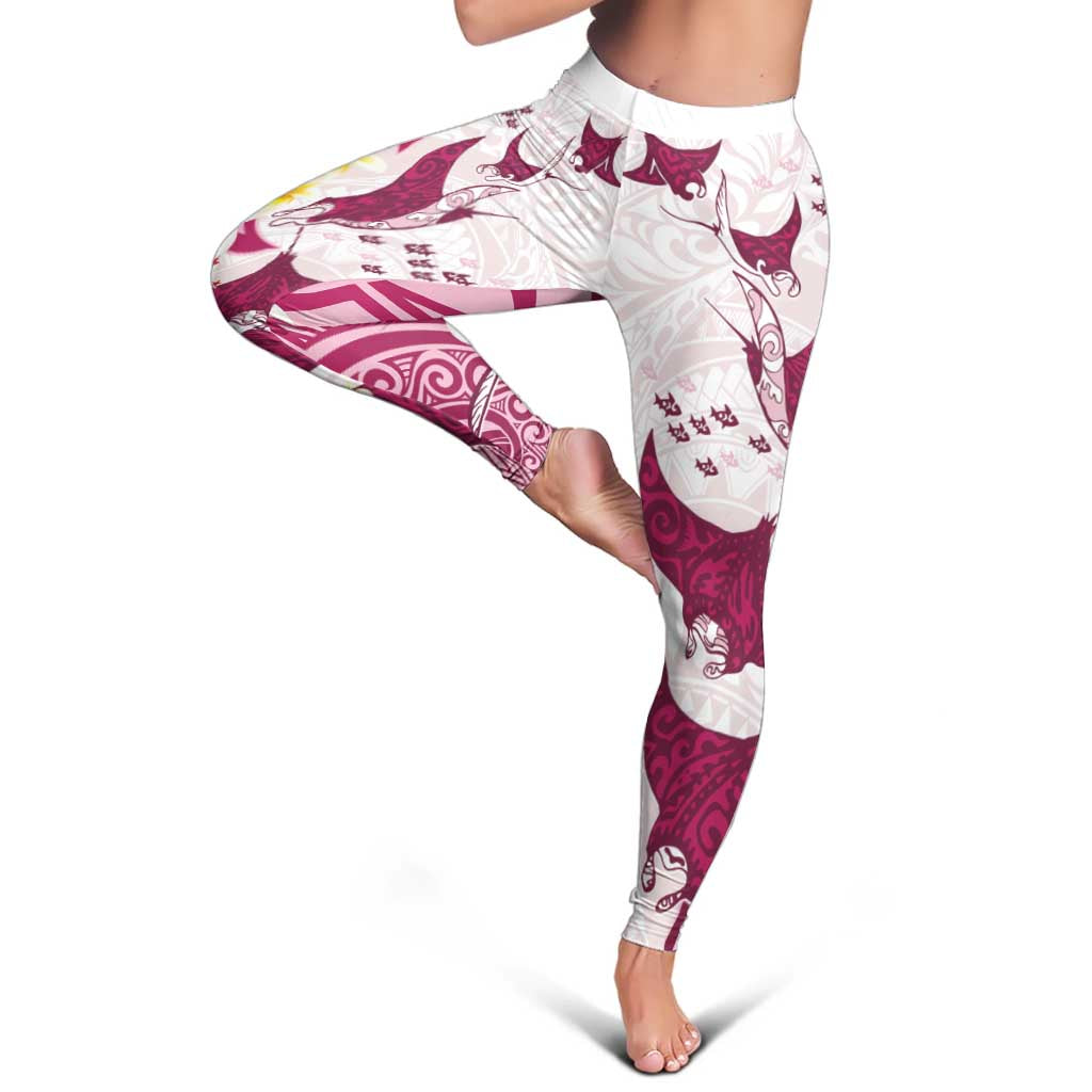 Maori Manta Ray Plumeria Royal Pink Leggings - Polynesian Pride