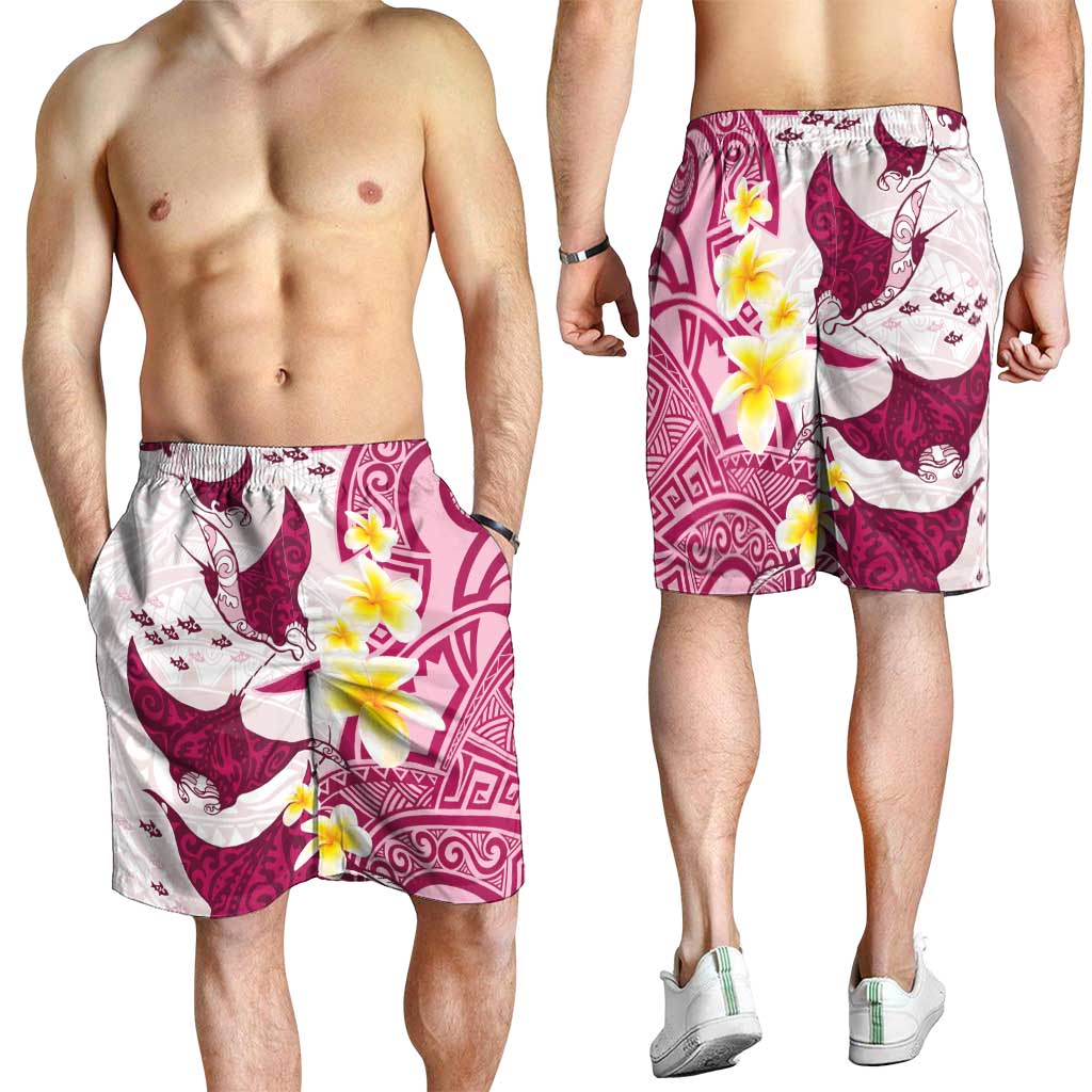 Maori Manta Ray Plumeria Royal Pink Shorts for Men - Polynesian Pride