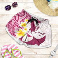 Maori Manta Ray Plumeria Royal Pink Shorts for Women - Polynesian Pride