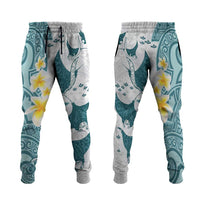 Maori Manta Ray Plumeria Teal Jogger Pants - Polynesian Pride
