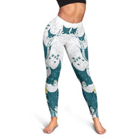 Maori Manta Ray Plumeria Teal Leggings - Polynesian Pride