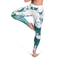 Maori Manta Ray Plumeria Teal Leggings - Polynesian Pride