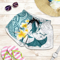 Maori Manta Ray Plumeria Teal Shorts for Women - Polynesian Pride