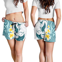 Maori Manta Ray Plumeria Teal Shorts for Women - Polynesian Pride