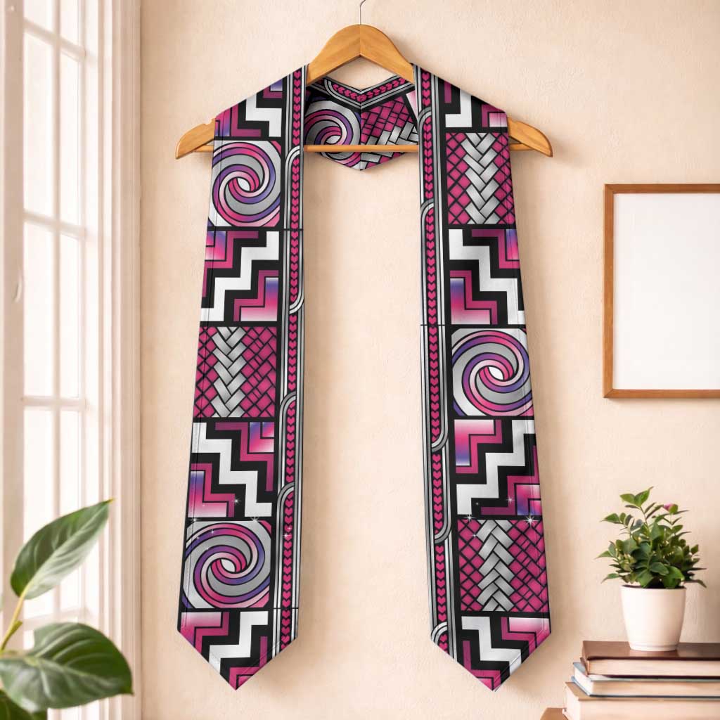 Maori Matariki Graduation Stole Pink Galaxy Aesthetic Koru Art LT01 One Size Pink - Polynesian Pride