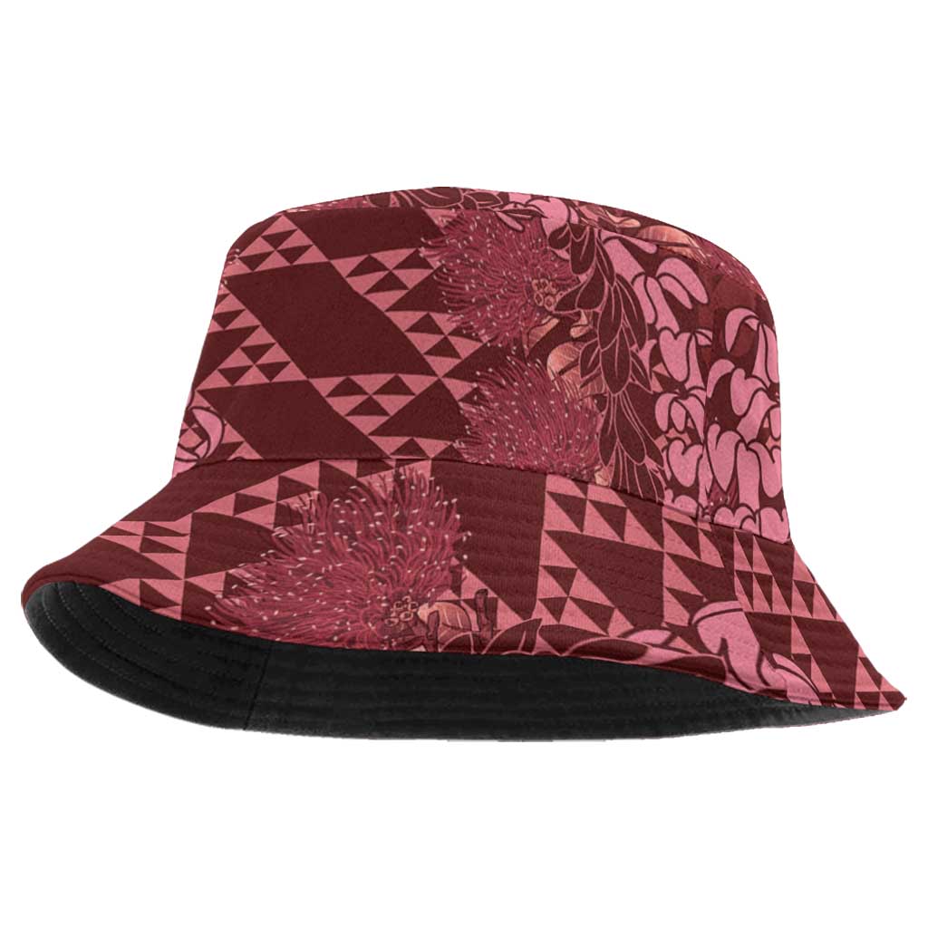 Maroon Aloha Hawaii Bucket Hat Hawaiian Kakau Ohia Lehua Lei - Polynesian Pride