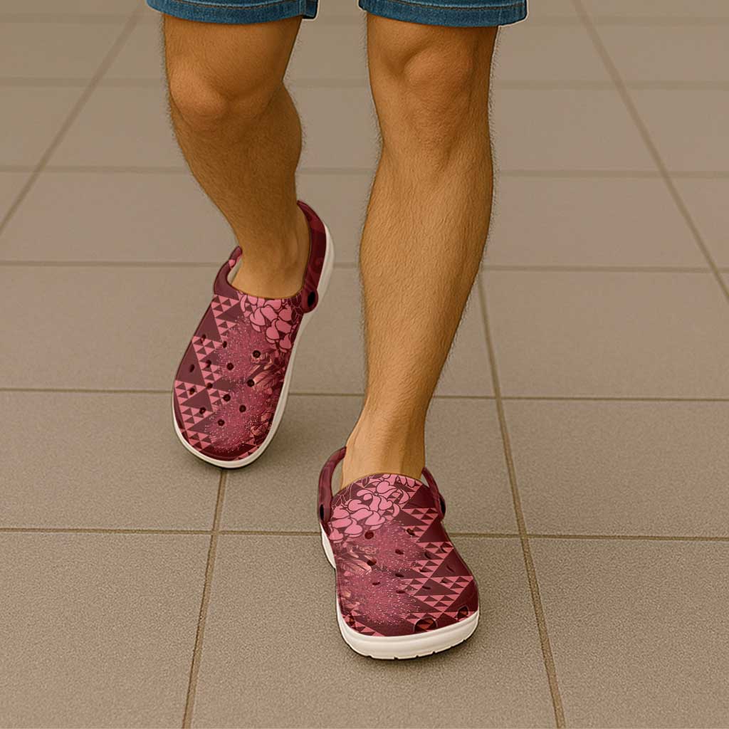 Maroon Aloha Hawaii Clogs Shoes Hawaiian Kakau Ohia Lehua Lei - Polynesian Pride