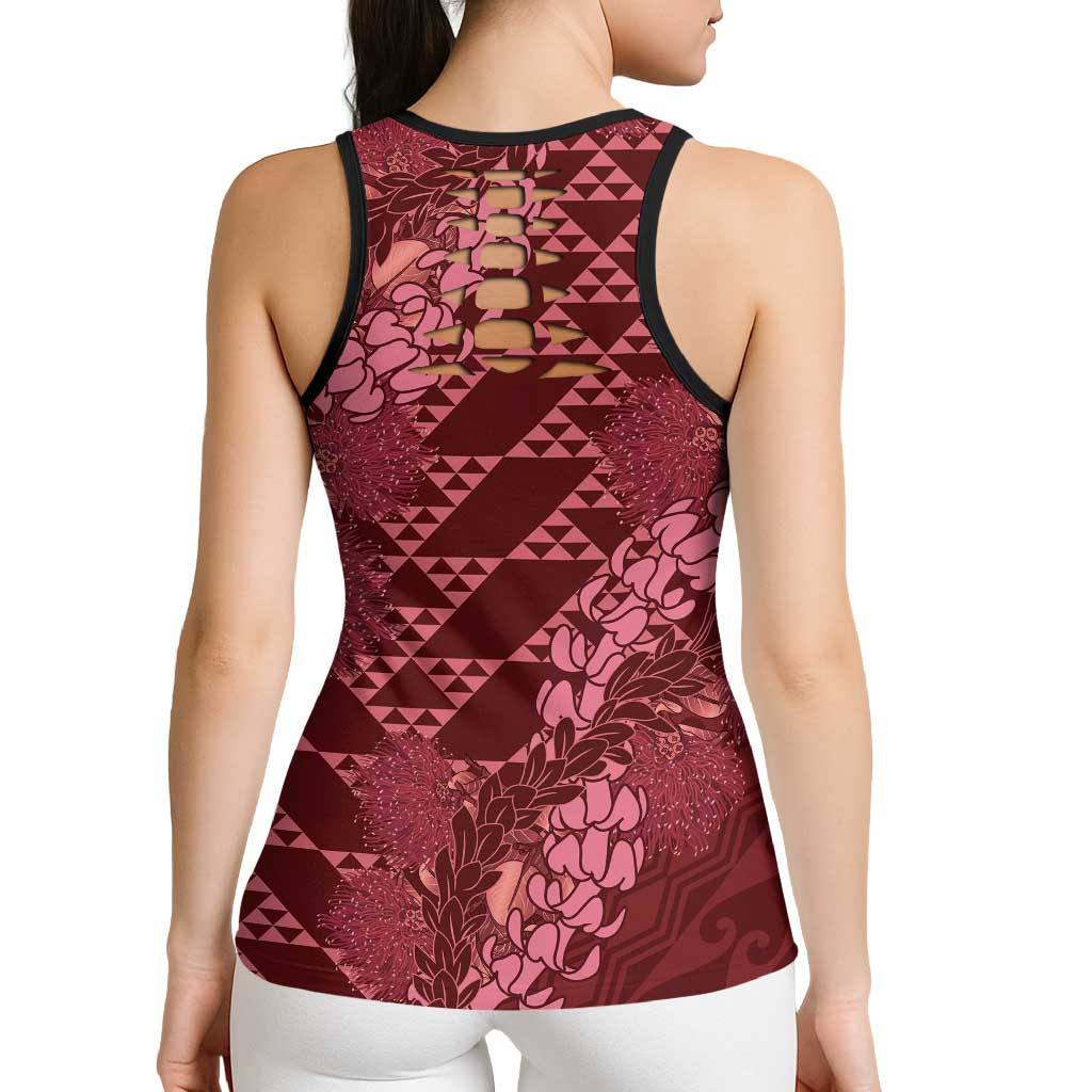 Maroon Aloha Hawaii Hollow Tank Top Hawaiian Kakau Ohia Lehua Lei - Polynesian Pride