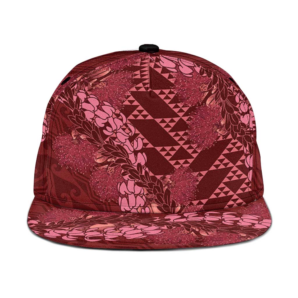 Maroon Aloha Hawaii Snapback Cap Hawaiian Kakau Ohia Lehua Lei - Polynesian Pride