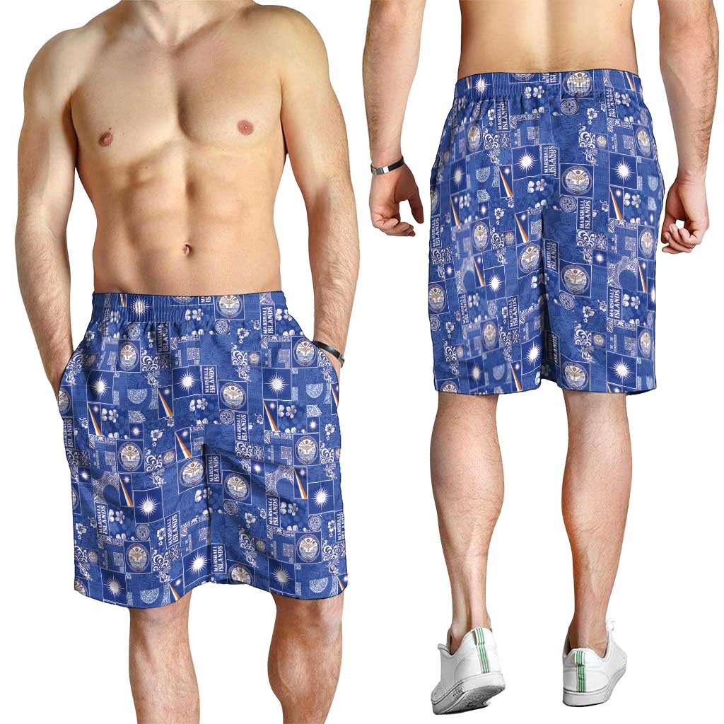 Marshall Islands Merry Christmas Shorts for Men Pacific Patchwork Xmas Vibes - Polynesian Pride