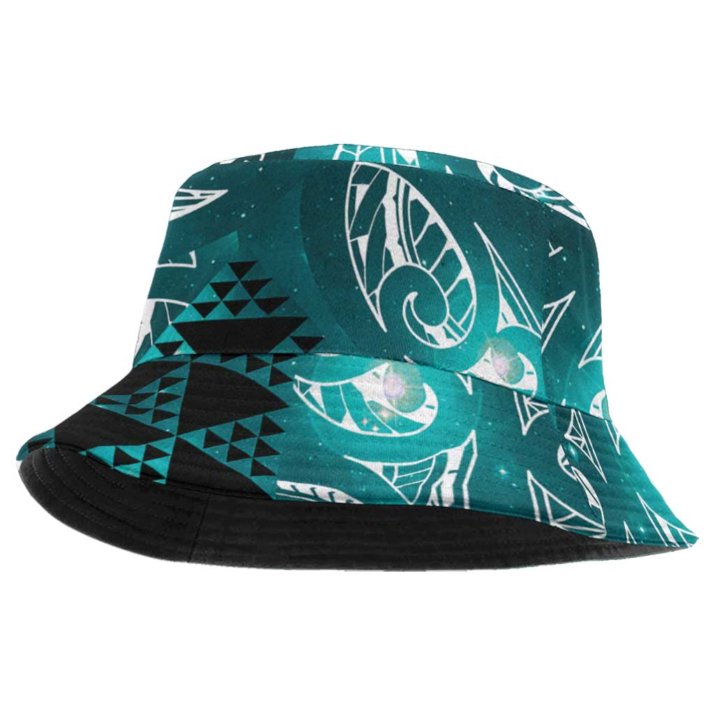 Matariki New Zealand Bucket Hat NZ Niho Taniwha Maori New Year Cyan Galaxy LT14 One Size Cyan - Polynesian Pride