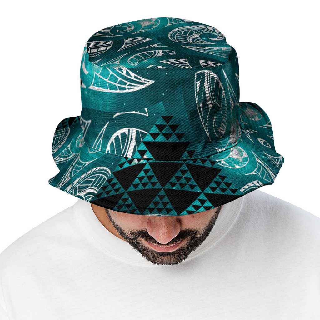 Matariki New Zealand Bucket Hat NZ Niho Taniwha Maori New Year Cyan Galaxy LT14 - Polynesian Pride