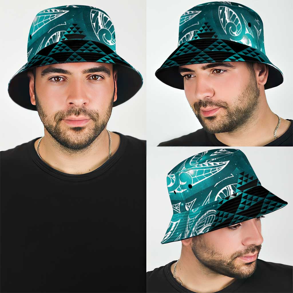 Matariki New Zealand Bucket Hat NZ Niho Taniwha Maori New Year Cyan Galaxy LT14 - Polynesian Pride