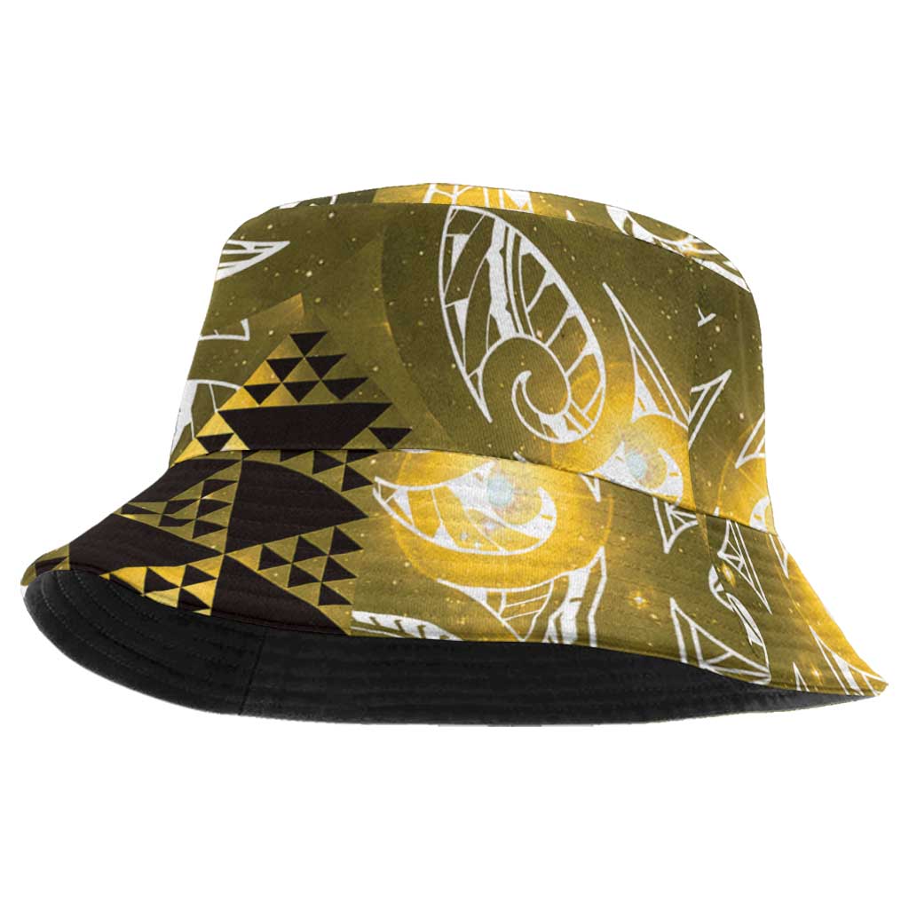 Matariki New Zealand Bucket Hat NZ Niho Taniwha Maori New Year Yellow Galaxy LT14 One Size Yellow - Polynesian Pride