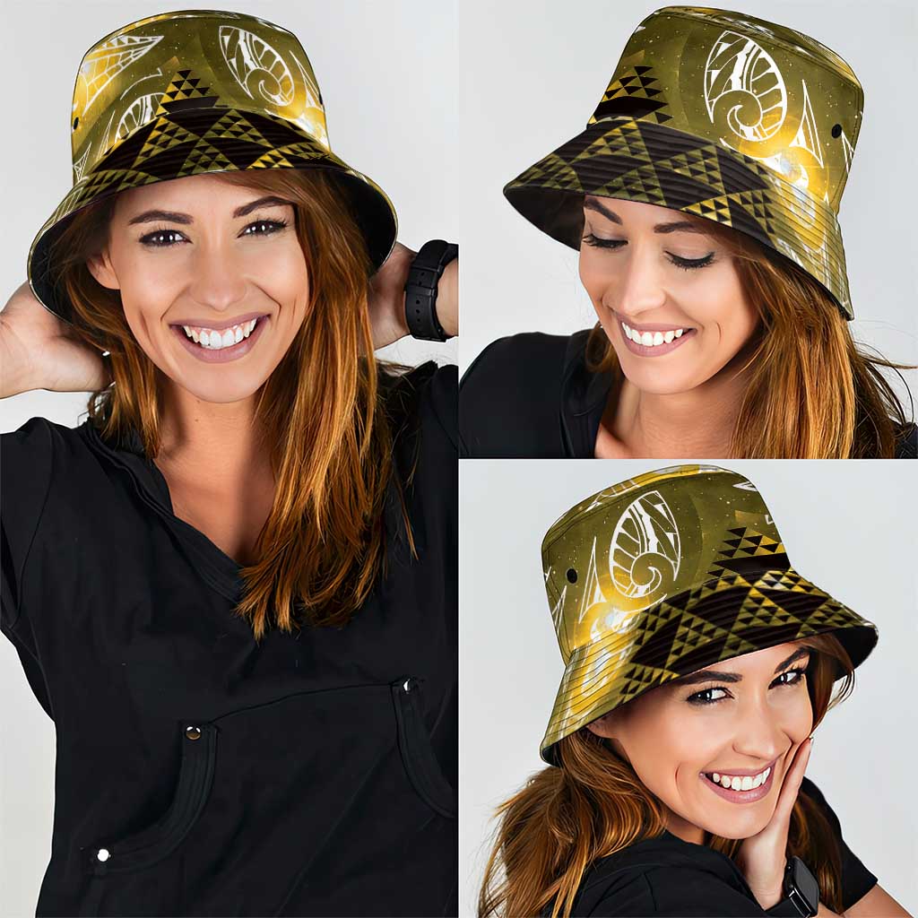 Matariki New Zealand Bucket Hat NZ Niho Taniwha Maori New Year Yellow Galaxy LT14 - Polynesian Pride