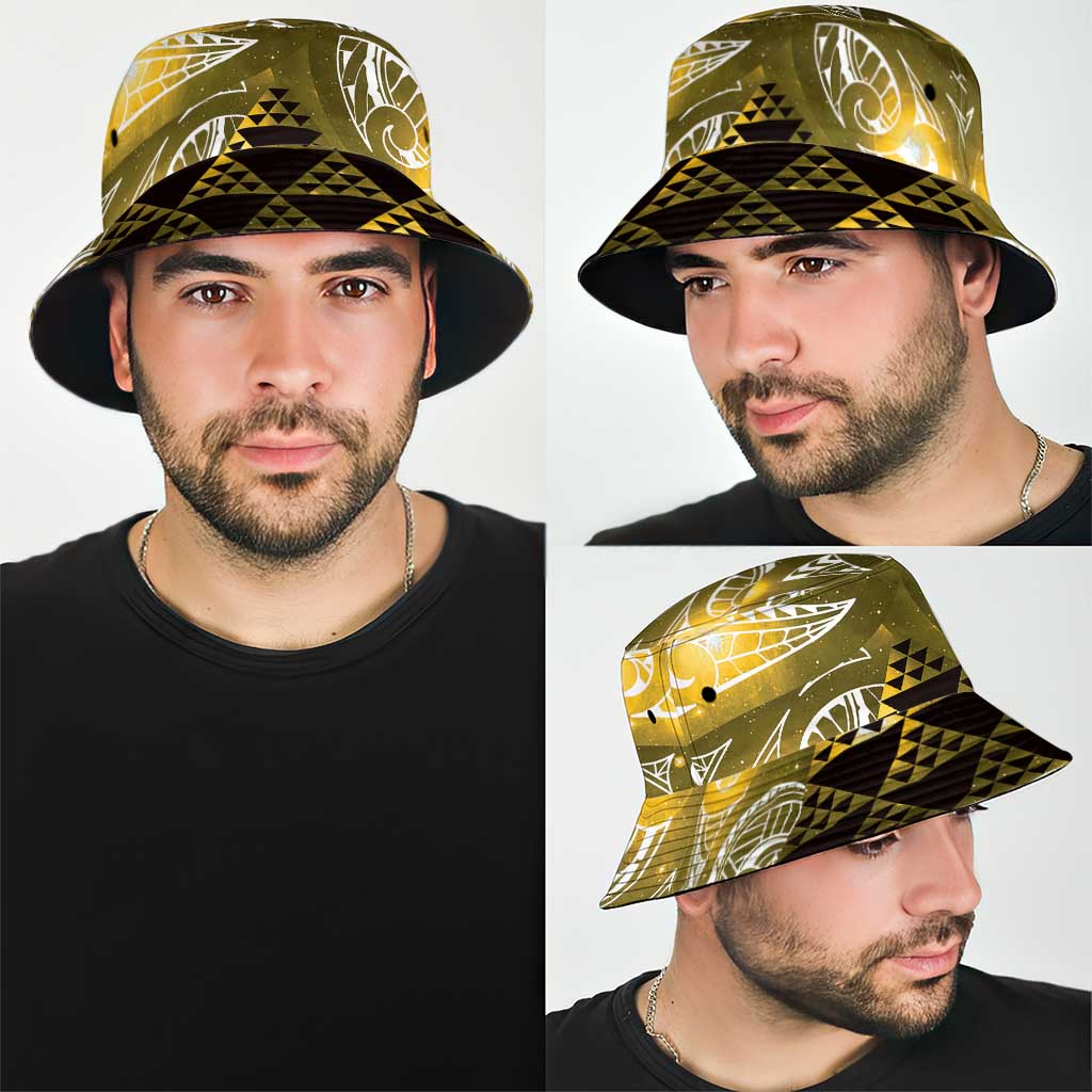 Matariki New Zealand Bucket Hat NZ Niho Taniwha Maori New Year Yellow Galaxy LT14 - Polynesian Pride