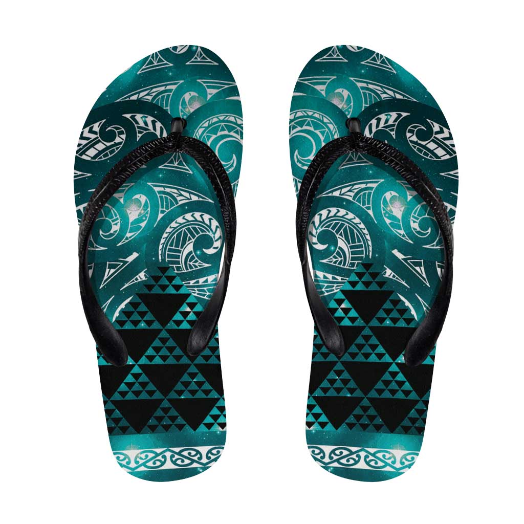 Matariki New Zealand Flip Flops NZ Niho Taniwha Maori New Year Cyan Galaxy LT14 Cyan - Polynesian Pride