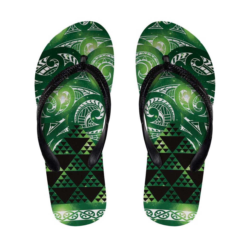 Matariki New Zealand Flip Flops NZ Niho Taniwha Maori New Year Green Galaxy LT14 Green - Polynesian Pride