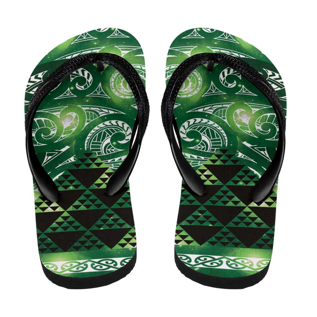 Matariki New Zealand Flip Flops NZ Niho Taniwha Maori New Year Green Galaxy LT14 - Polynesian Pride
