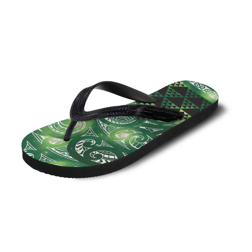 Matariki New Zealand Flip Flops NZ Niho Taniwha Maori New Year Green Galaxy LT14 - Polynesian Pride