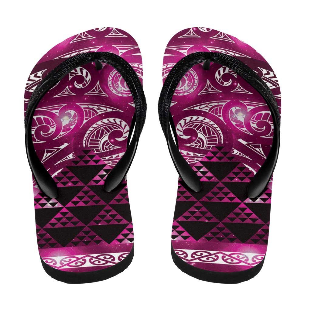 Matariki New Zealand Flip Flops NZ Niho Taniwha Maori New Year Pink Galaxy LT14 - Polynesian Pride
