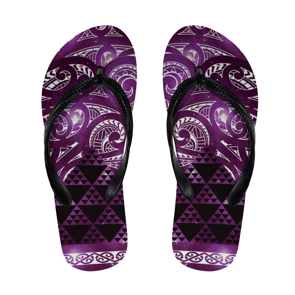 Matariki New Zealand Flip Flops NZ Niho Taniwha Maori New Year Purple Galaxy LT14 Purple - Polynesian Pride