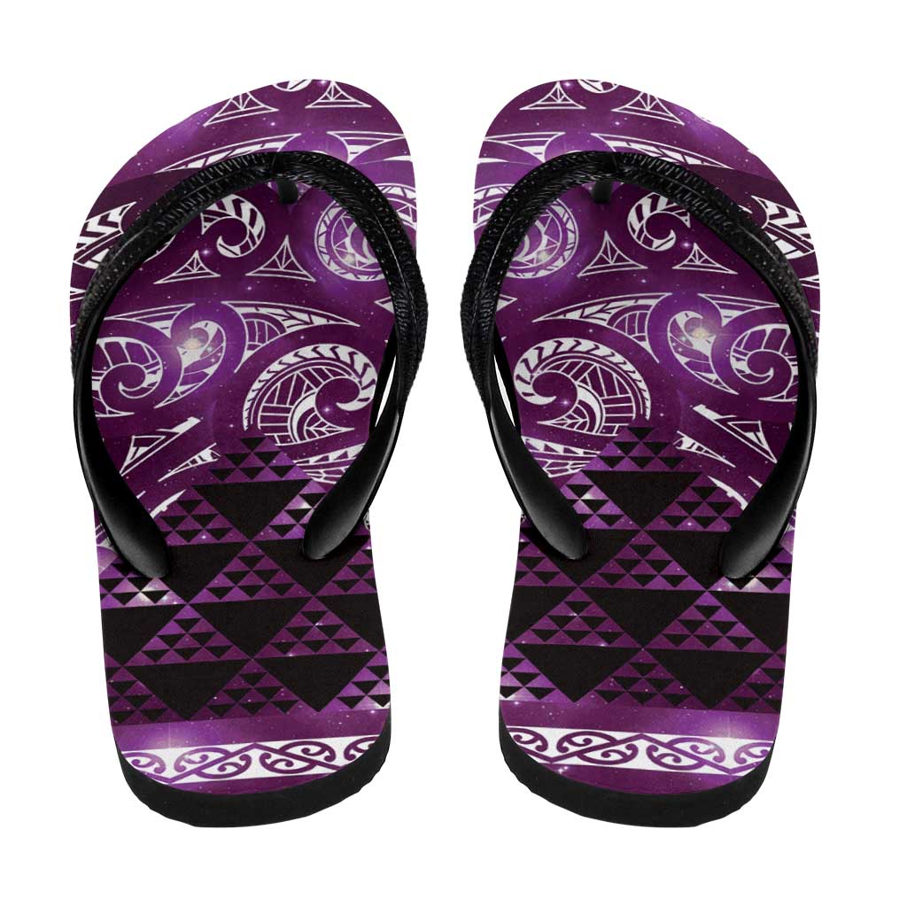 Matariki New Zealand Flip Flops NZ Niho Taniwha Maori New Year Purple Galaxy LT14 - Polynesian Pride