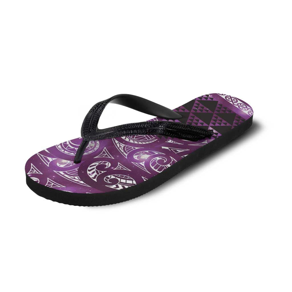 Matariki New Zealand Flip Flops NZ Niho Taniwha Maori New Year Purple Galaxy LT14 - Polynesian Pride