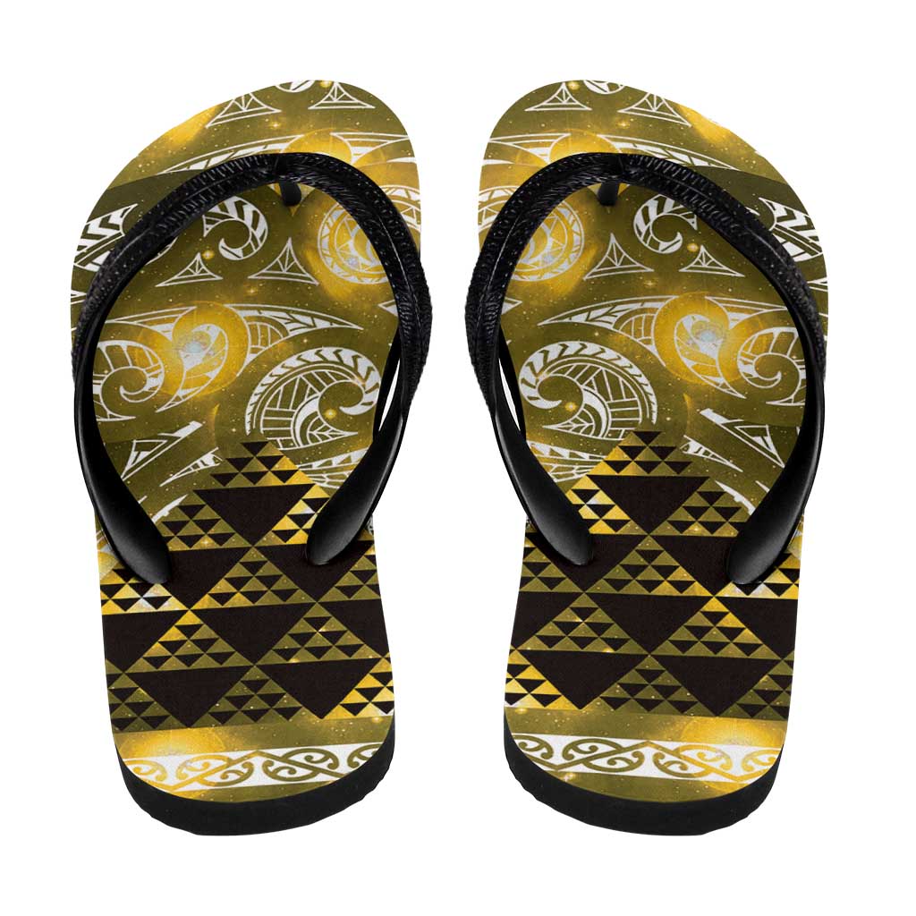 Matariki New Zealand Flip Flops NZ Niho Taniwha Maori New Year Yellow Galaxy LT14 - Polynesian Pride