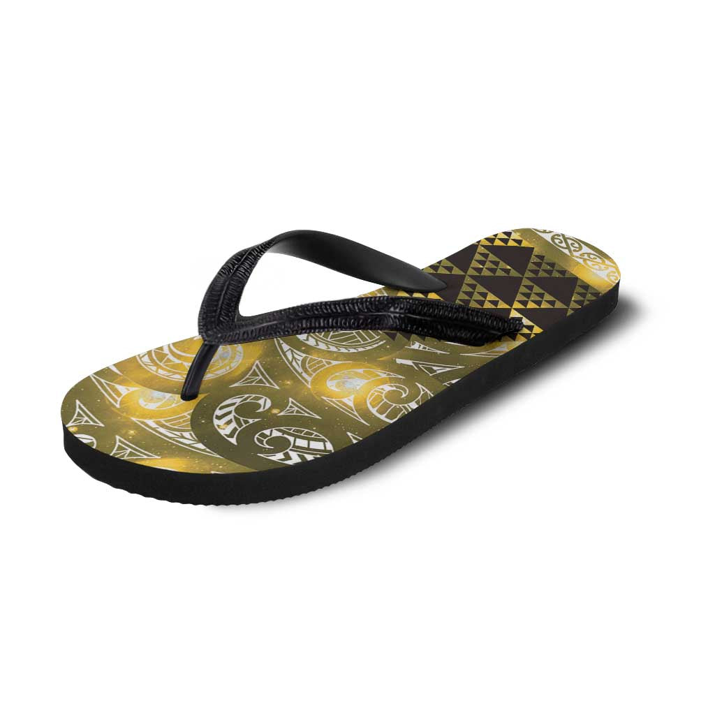Matariki New Zealand Flip Flops NZ Niho Taniwha Maori New Year Yellow Galaxy LT14 - Polynesian Pride