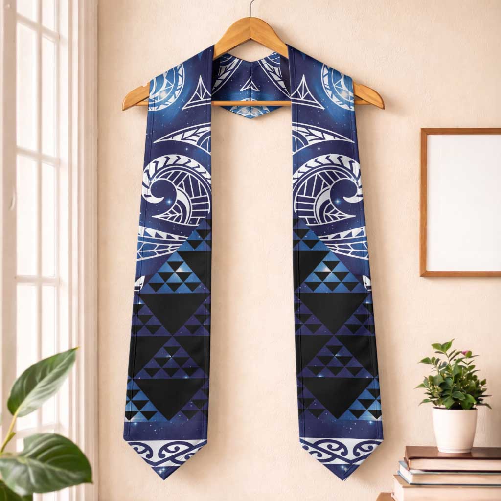 Matariki New Zealand Graduation Stole NZ Niho Taniwha Maori New Year Blue Galaxy LT14 One Size Blue - Polynesian Pride