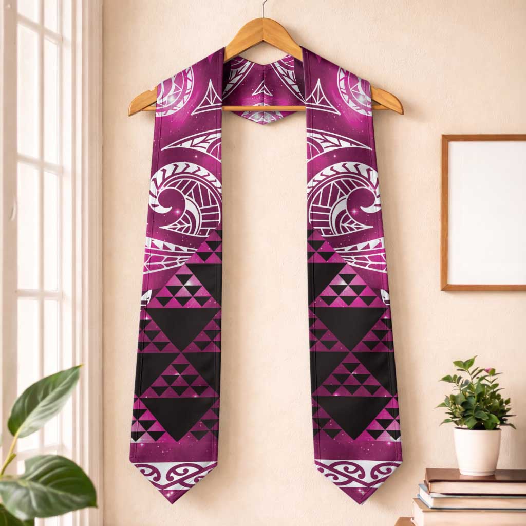 Matariki New Zealand Graduation Stole NZ Niho Taniwha Maori New Year Pink Galaxy LT14 One Size Pink - Polynesian Pride