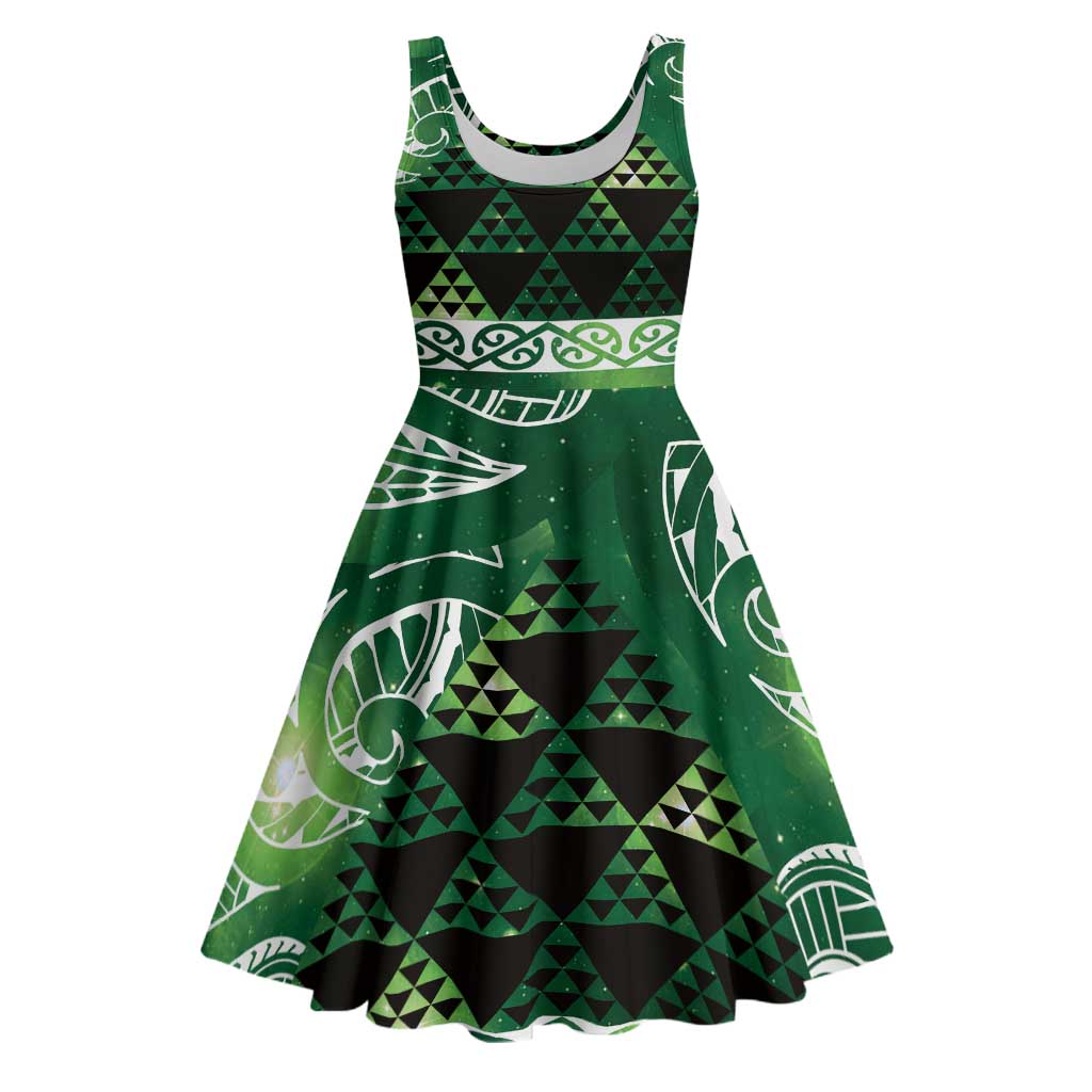 Matariki New Zealand Midi Dress NZ Niho Taniwha Maori New Year Green Galaxy LT14 Green - Polynesian Pride