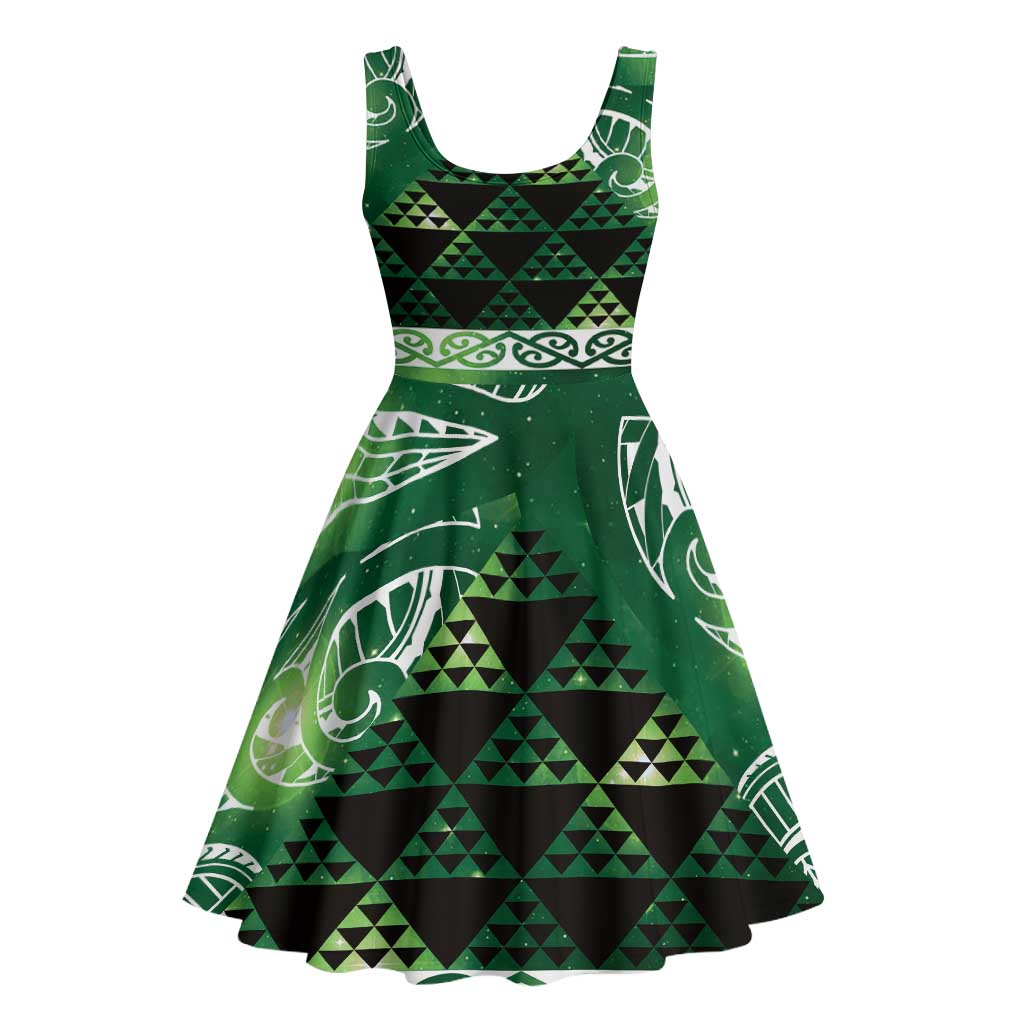 Matariki New Zealand Midi Dress NZ Niho Taniwha Maori New Year Green Galaxy LT14 - Polynesian Pride