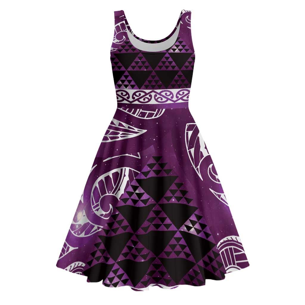Matariki New Zealand Midi Dress NZ Niho Taniwha Maori New Year Purple Galaxy