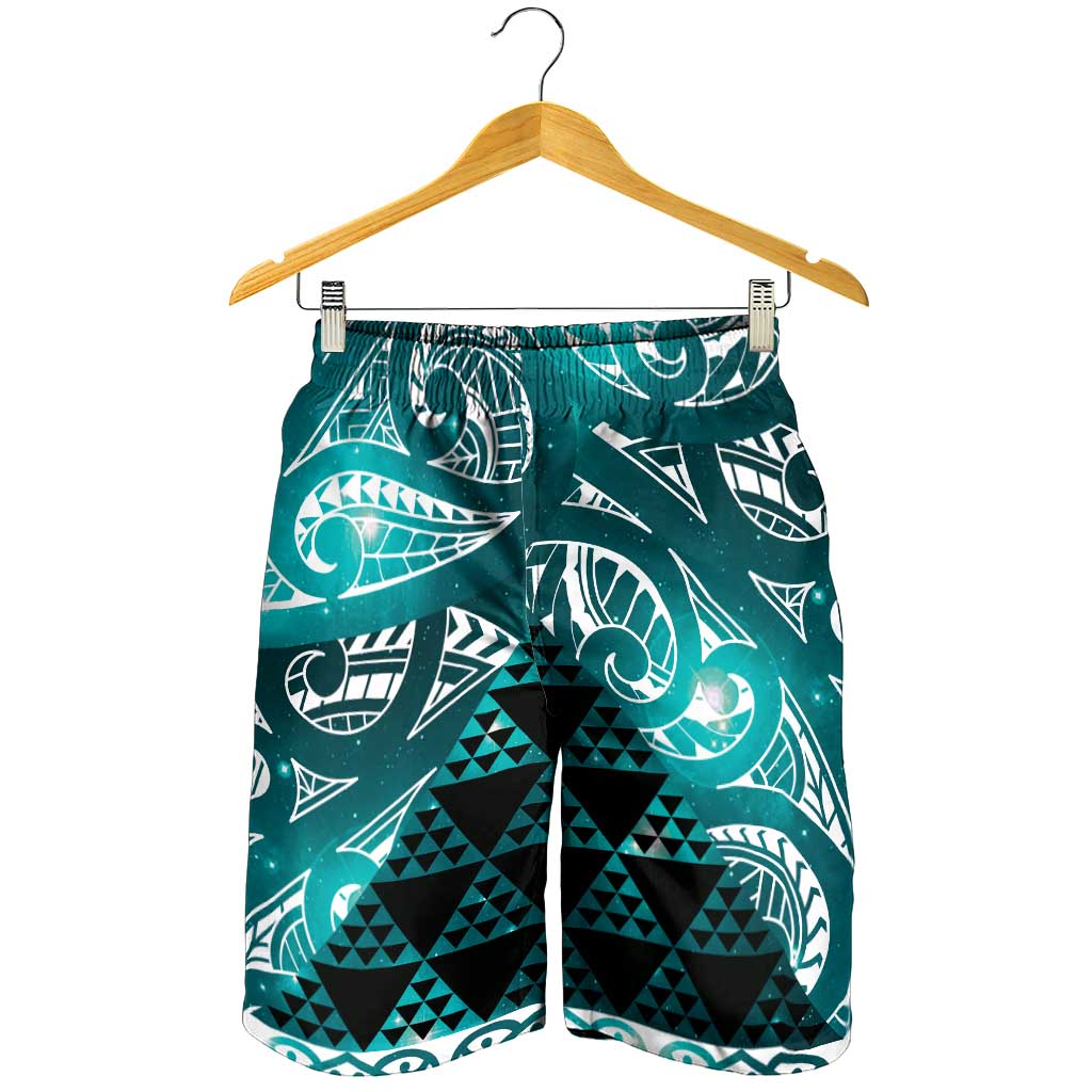 Matariki New Zealand Shorts for Men NZ Niho Taniwha Maori New Year Cyan Galaxy LT14 - Polynesian Pride