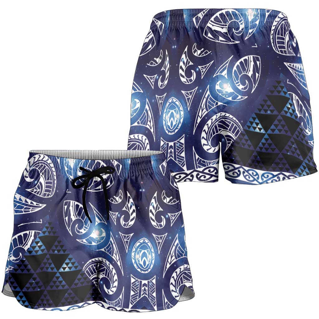 Matariki New Zealand Shorts for Women NZ Niho Taniwha Maori New Year Blue Galaxy