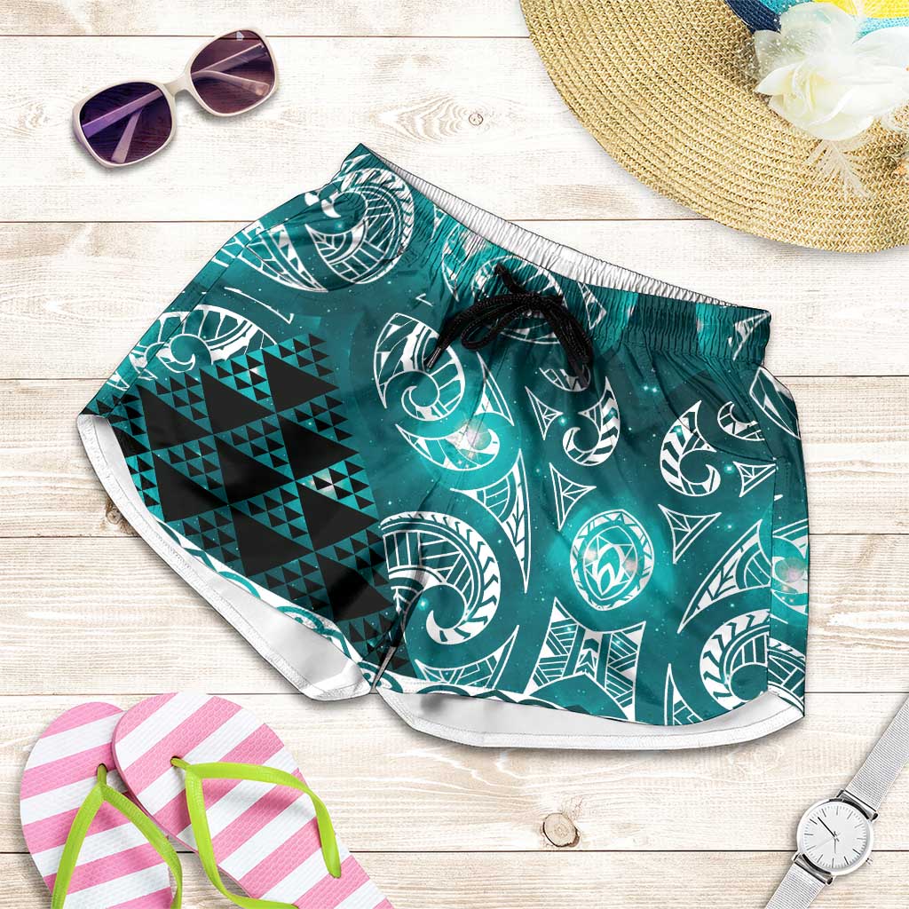 Matariki New Zealand Shorts for Women NZ Niho Taniwha Maori New Year Cyan Galaxy