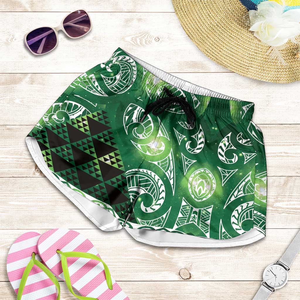 Matariki New Zealand Shorts for Women NZ Niho Taniwha Maori New Year Green Galaxy