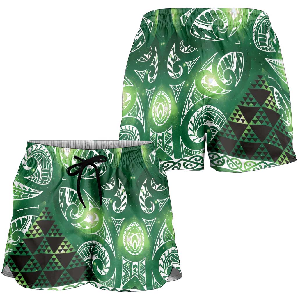 Matariki New Zealand Shorts for Women NZ Niho Taniwha Maori New Year Green Galaxy