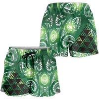 Matariki New Zealand Shorts for Women NZ Niho Taniwha Maori New Year Green Galaxy