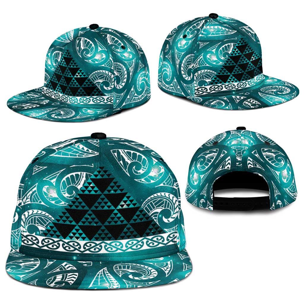 Matariki New Zealand Snapback Cap NZ Niho Taniwha Maori New Year Cyan Galaxy LT14 - Polynesian Pride