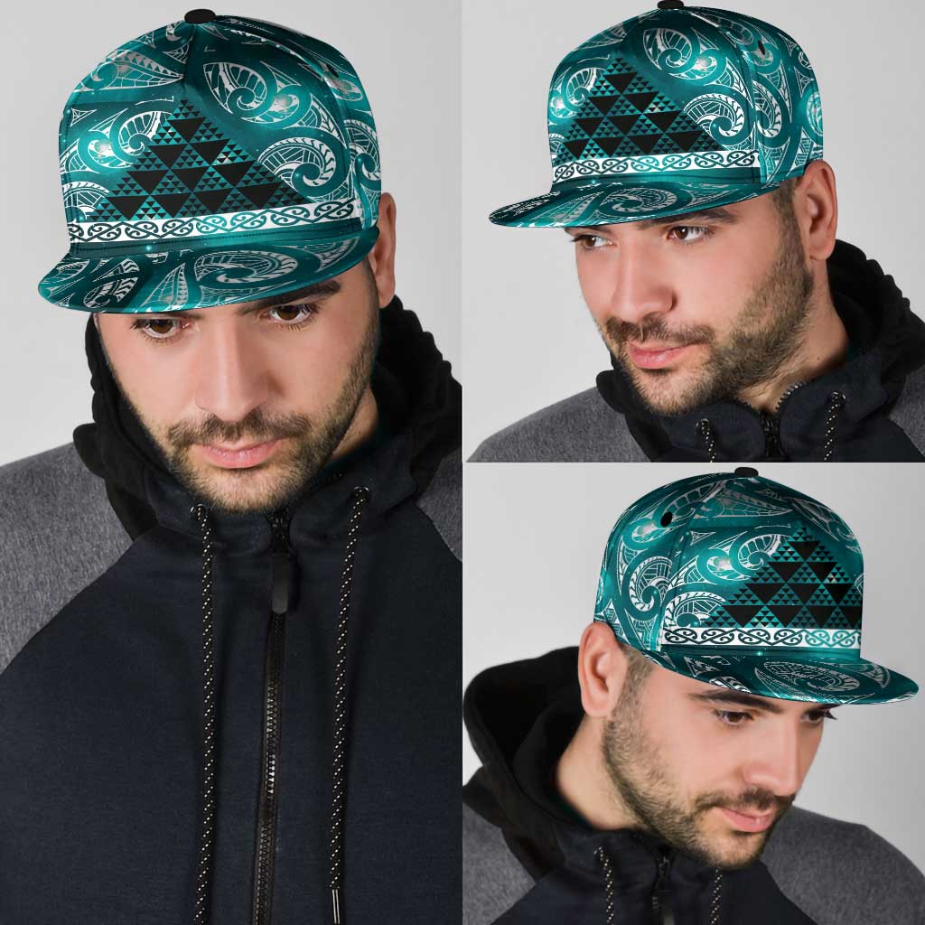 Matariki New Zealand Snapback Cap NZ Niho Taniwha Maori New Year Cyan Galaxy LT14 - Polynesian Pride