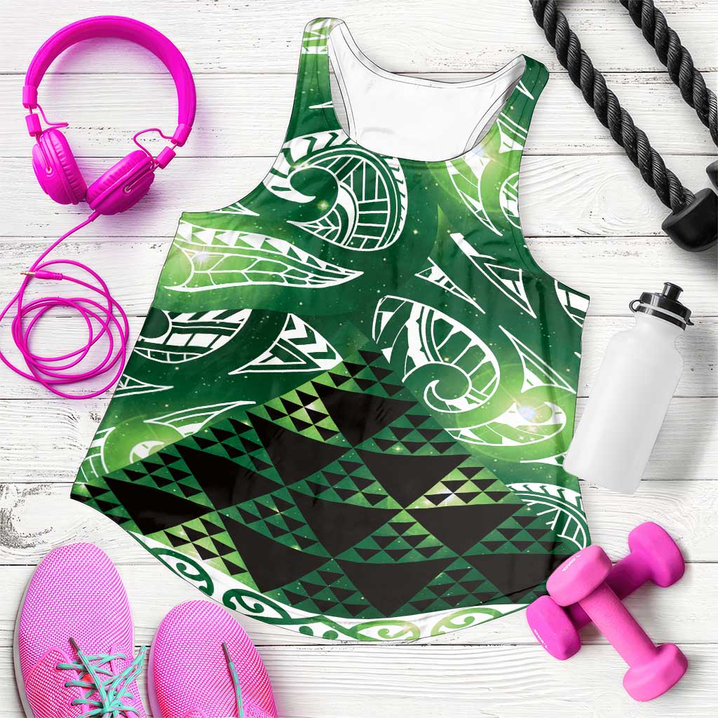 Matariki New Zealand Women Racerback Tank NZ Niho Taniwha Maori New Year Green Galaxy