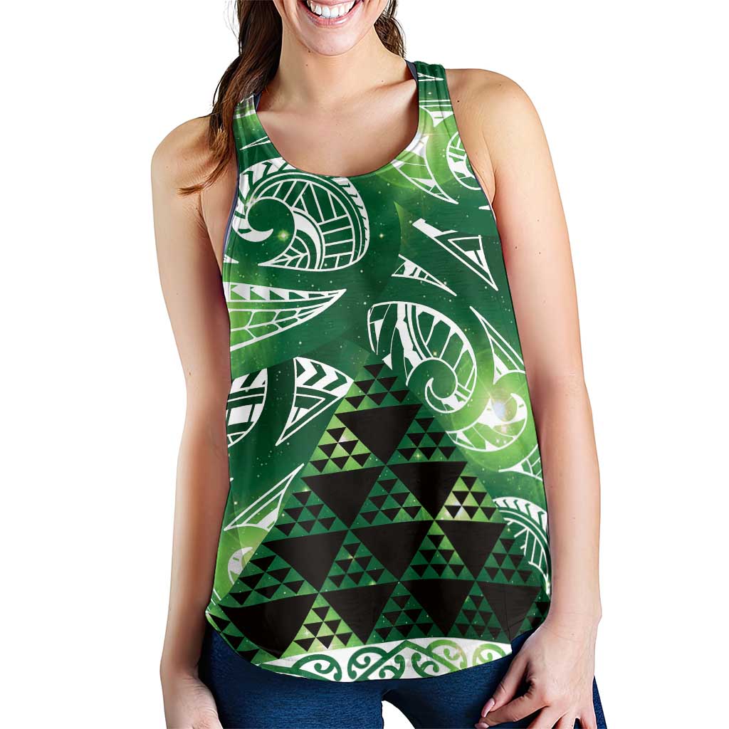 Matariki New Zealand Women Racerback Tank NZ Niho Taniwha Maori New Year Green Galaxy